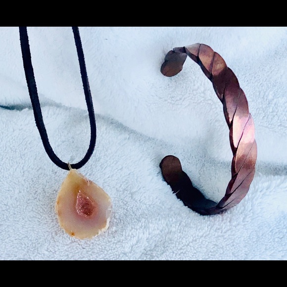 Vintage Copper Bronze Bracelet Geode Necklace SET - Picture 2 of 9